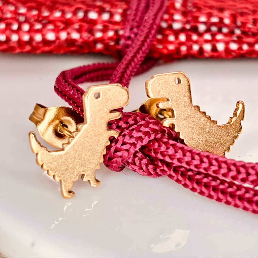 Gold Dinosaur Petite Stud Earrings - Picture 2 of 6
